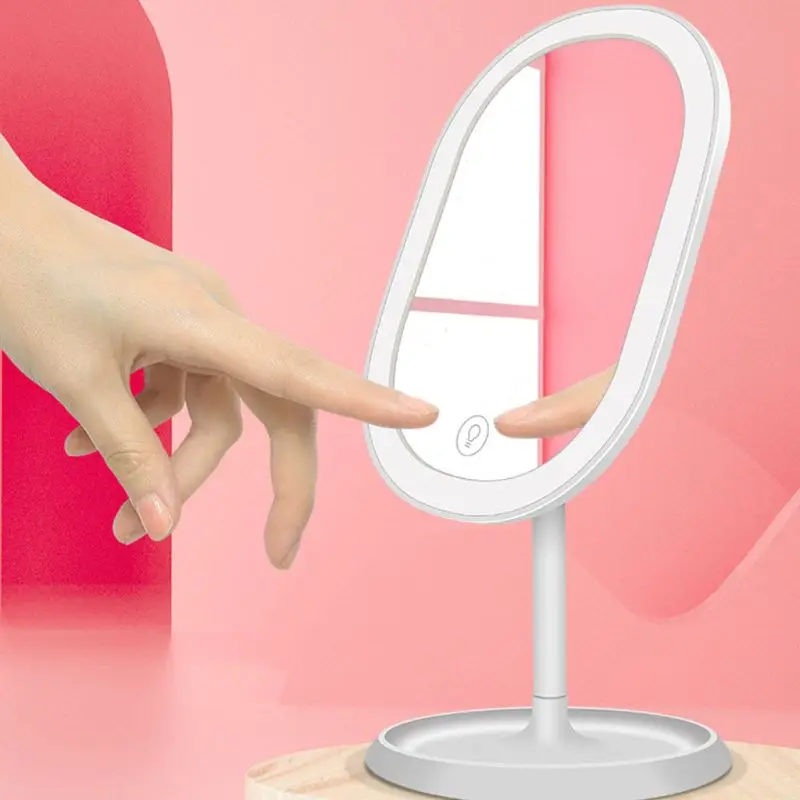 LED Lights Desktop Makeup Mirror USB Chargeable 180 Free Degree Rotation Portable Touch Screen Switch Dimmable Tabletop Cosmetic