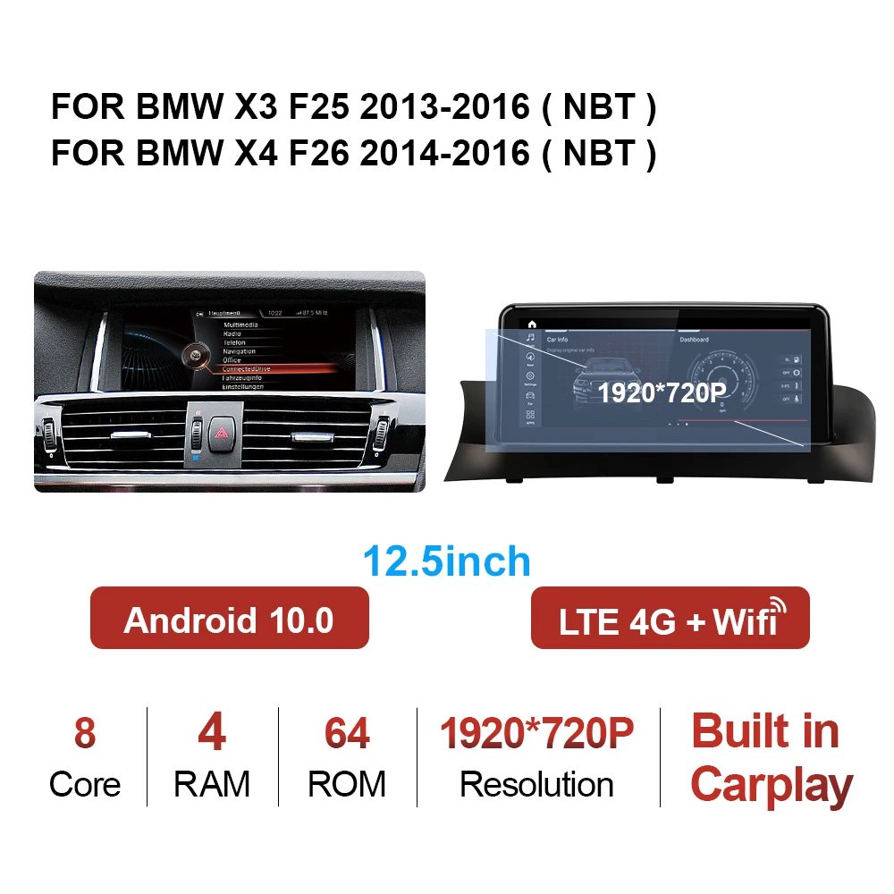 8.8"/12.5" Snapdragon Android 10 Car Multimedia Player GPS for BMW X3 F25 X4 F26 E83 2011-2020 CarPlay Radio Video Screen car movie player Car Multimedia Players