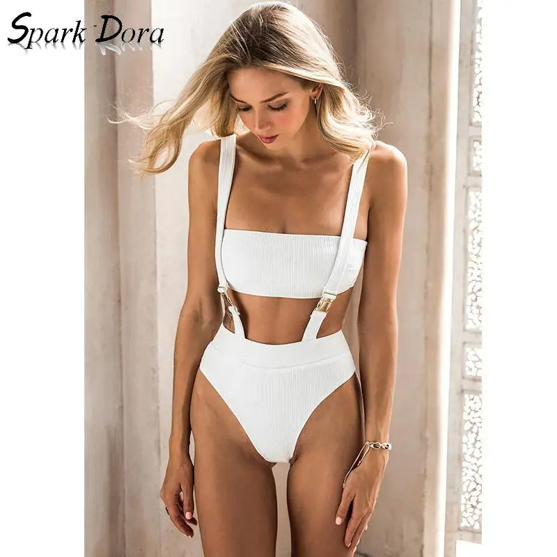 SparkDora 2020 New Sexy High Waist Bikini Swimwear Women Solid Swimsuit Bandeau Push Up Bikini Set Belt Bathing Suits Beach Wear