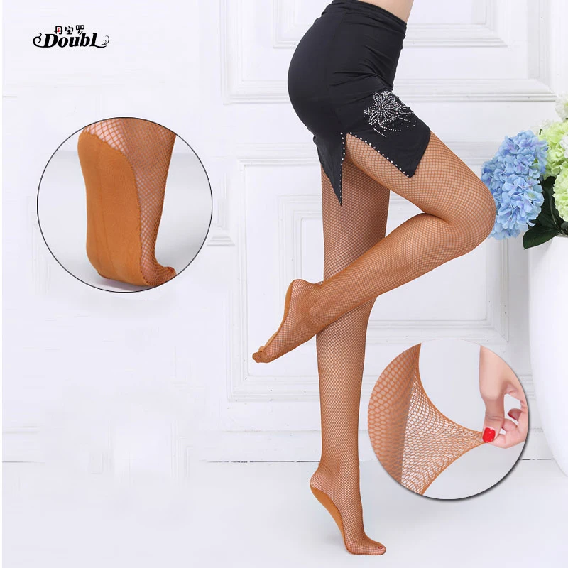 

Quality Professional Hard Sexy Tights Fishnet Stockings for Ballroom & Latin Dance Elastic Mesh Pantyhose for Women Girls Brown