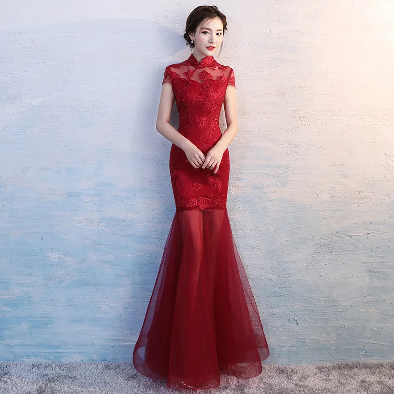 

Bride's Toast 2020 New Fishtail Red Cheongsam Wedding Dress Female Long Slim Winter