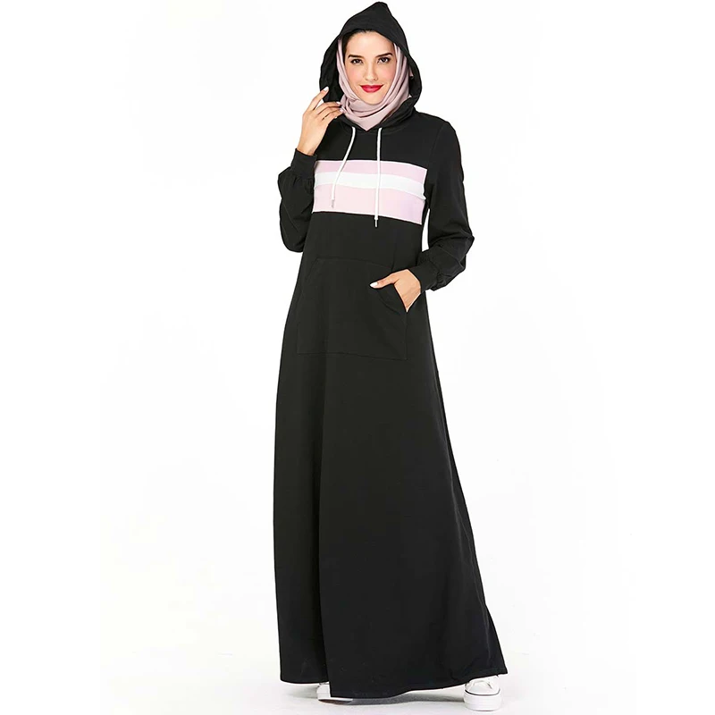 black dress Черная Толстовка абайя, кафтан Дубайский хиджаб женские мусульманские платья ислам одежда abaya s Caftan турецкие платья Robe Turque Omani Kleding - Color: black dress