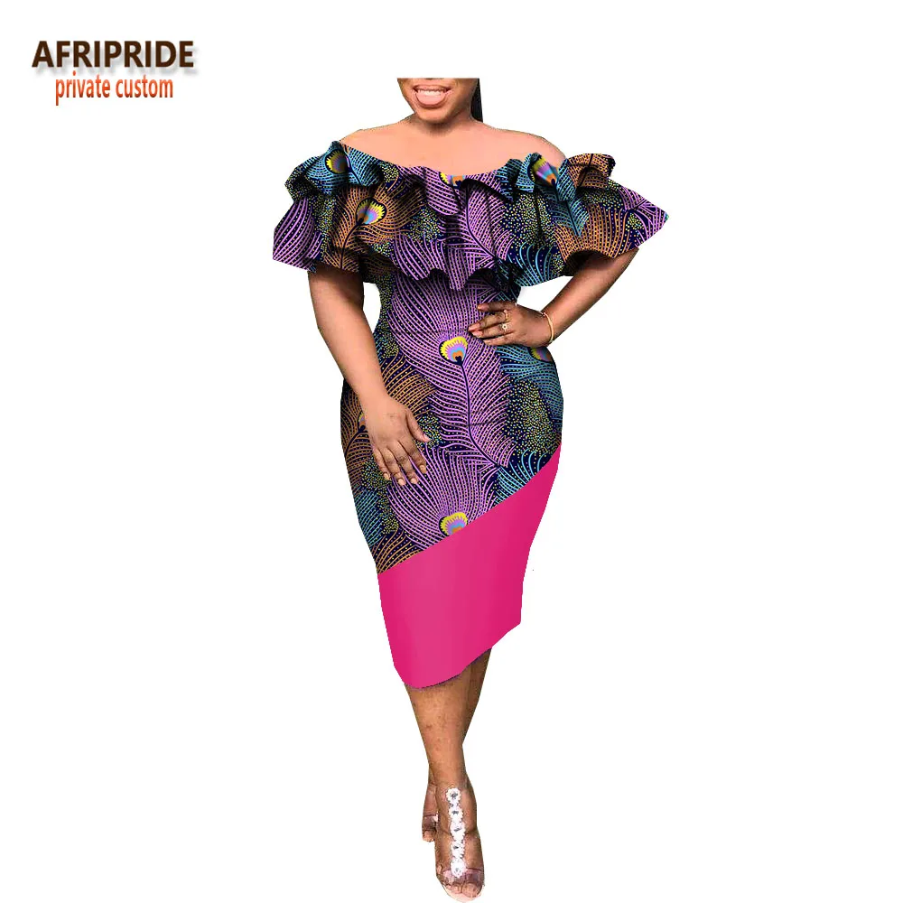 Весеннее платье для женщин AFRIPRIDE customzied с оборками рукавом slash шеи длиной до колена карандаш женское повседневное Хлопковое платье A1825020