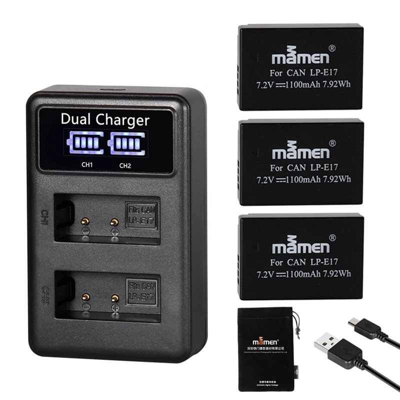 3 шт. 1100 мА/ч LP E17 LPE17 цифровой Камера Батарея + USB ЖК дисплей двойной