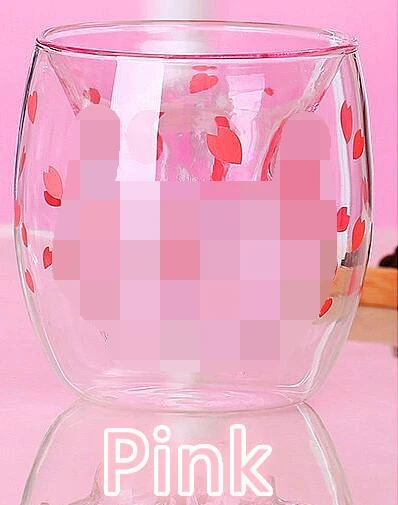 Pink Новая кошачья лапа чашка с кофейной чашкой молочная Кружка Пивная Кружка Вишневый Розовый прозрачный двойной стеклянный кошачья лапа чашка - Цвет: Pink