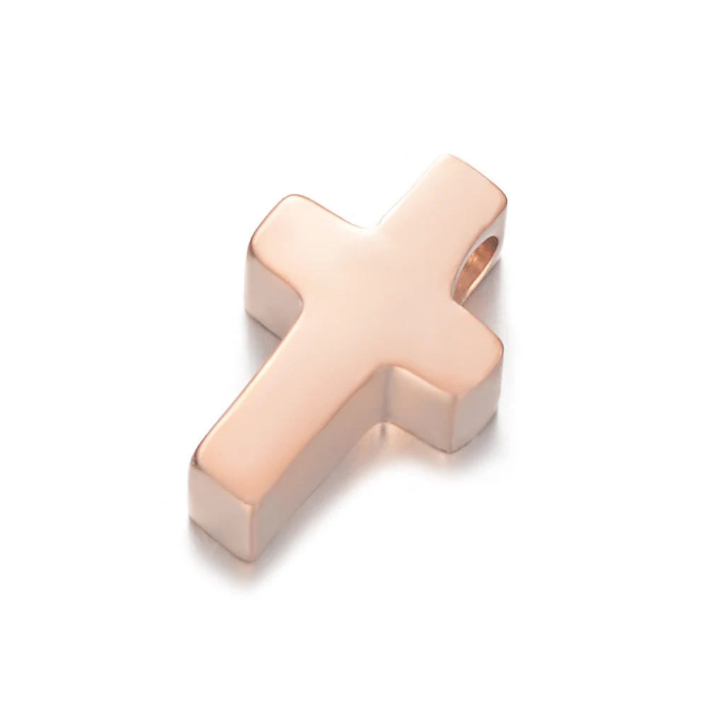Rose Gold Cross 5 шт 316L бусины из нержавеющей стали 1,8 мм отверстие может поместиться 1 мм/1,5 мм цепи DIY ювелирные изделия Сердце Звезда Луна слон Черепаха Крест ключ Корона - Цвет: Rose Gold Cross
