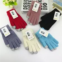 1 пара, зимние перчатки с сенсорным экраном для женщин и мужчин, теплые эластичные вязаные рукавицы, уплотненные вельветовые перчатки с полным пальцем, вязаные крючком перчатки женские зимние