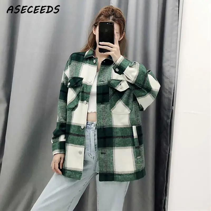 Винтажная клетчатая куртка kawaii корейские модные пальто и куртки женские зимние свободные негабаритные куртки пальто женская уличная одежда