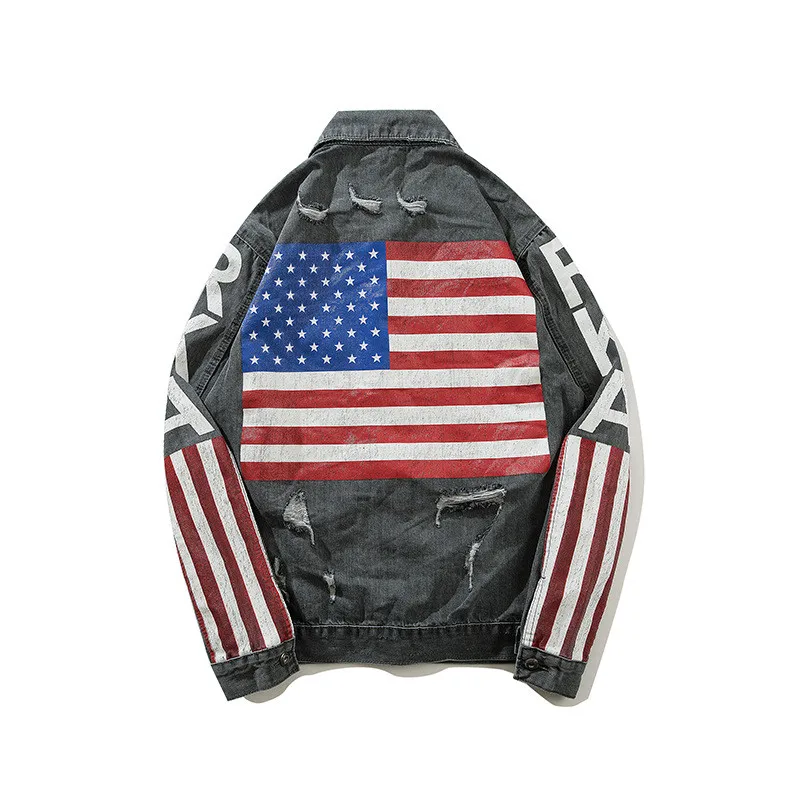 KIMSERE Мужская Мода Марка NEW fashion Hi Street печатных рваные джинсовые куртки Уличная разрушенная деним джинсовая куртка Верхняя одежда для мужчин S-XXL