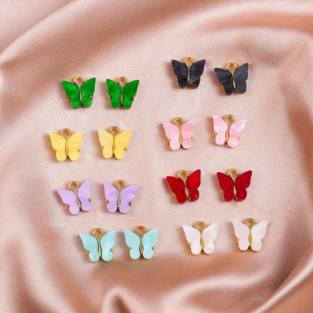 10Pc ✅ Papillon Décor Acrylique Charms Lovely À faire soi-même Handmade Animal Pendentif Bijoux