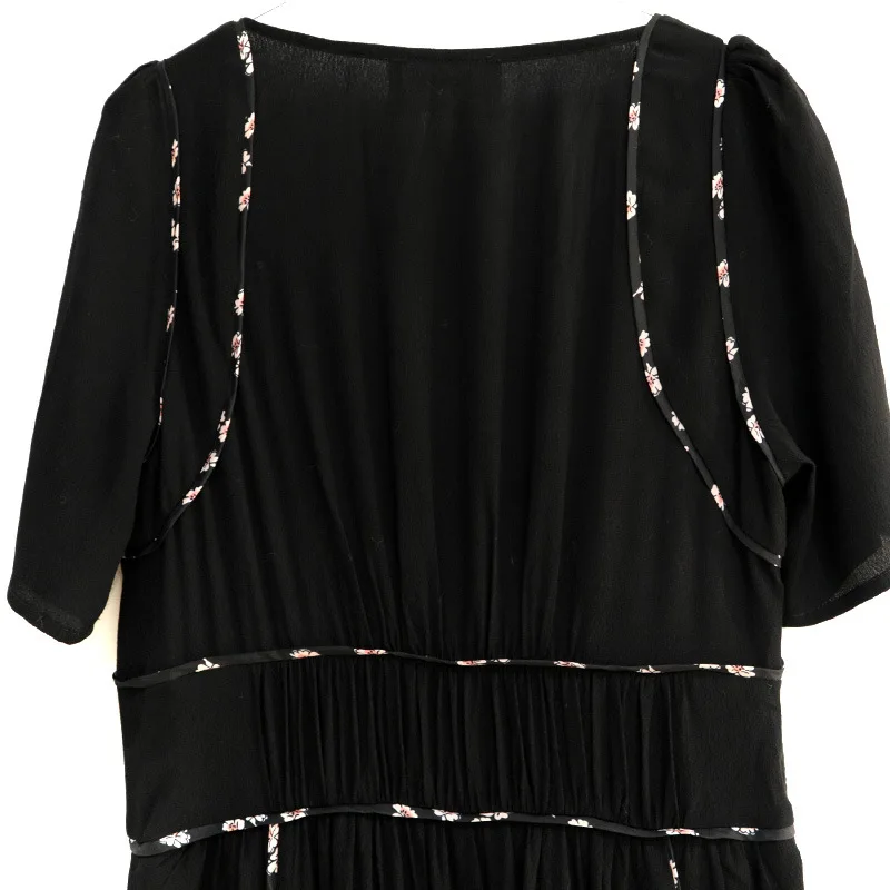 Top Version Women V Neckline Short Sleeve Midi Dress With Contrast Patchwork Detail