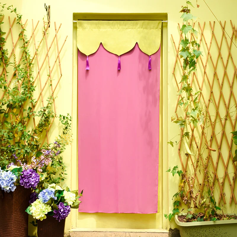 

Cloth Curtains Southeast Asian Style Pink Yellow Door Curtains For Kitchen Bedroom Decor Short Curtain Two-color Cortina
