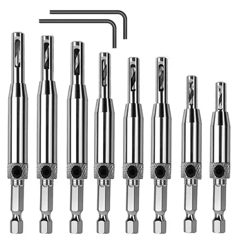 

10 Pieces Hinged Drill Bit Set, HSS Self-Centering Drills for Window Cabinet with Wood Hinge Door