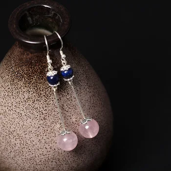 

Wholesale 925 Sterling Silver Natural Lapis Stone Pink Rose Quartz Earrings For Women Ladies Fine Jewellery Pendientes Aro