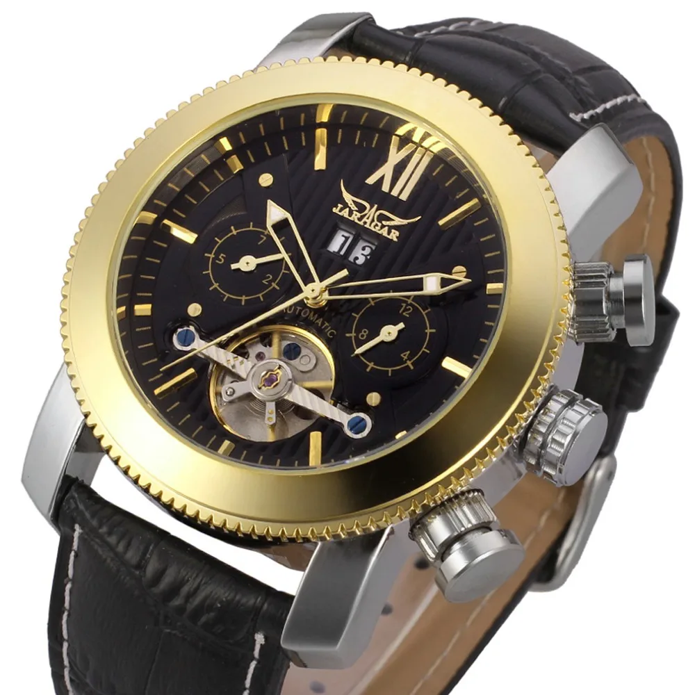 JARAGAR Tourbillon, мужские часы, натуральная кожа, наручные часы, авто-дата, механические часы, мужские часы, модные мужские часы, подарки