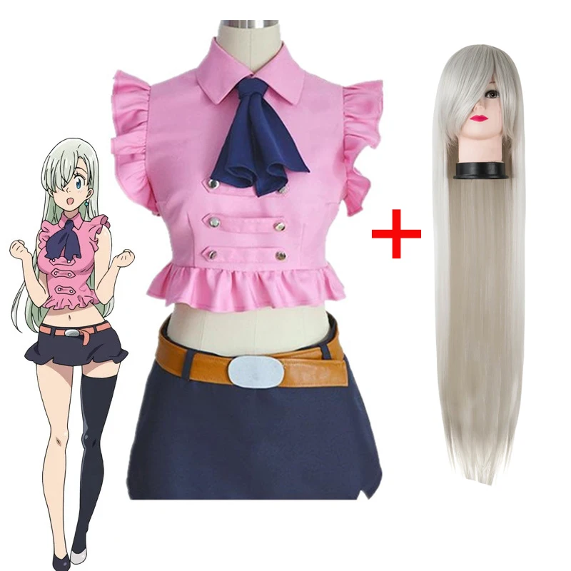 Anime The Seven Deadly Sins Elizabeth Liones Cosplay Costume Student Girl Uniform Skirt Includes Bow Tie and Belt |