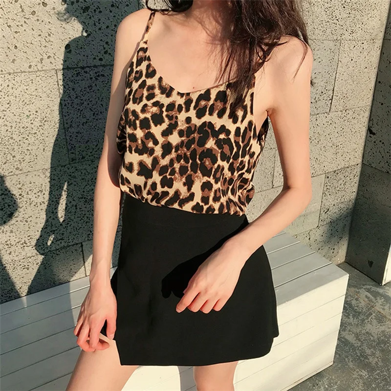 Леопардовый летний топ, женские сексуальные топы на бретельках, Camisas ropa mujer