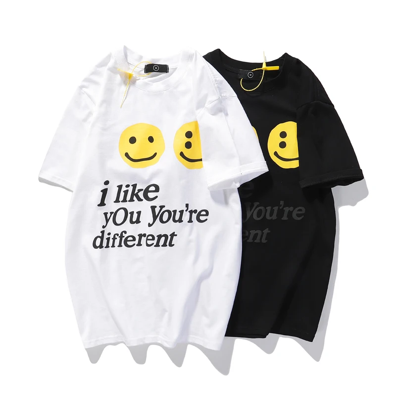 

Kanye Smiley 3D Foam Letter Print Tshirt Men and Women White Black Harajuku Japanese Oversize T Shirt Short Sleeve Cotton Tees