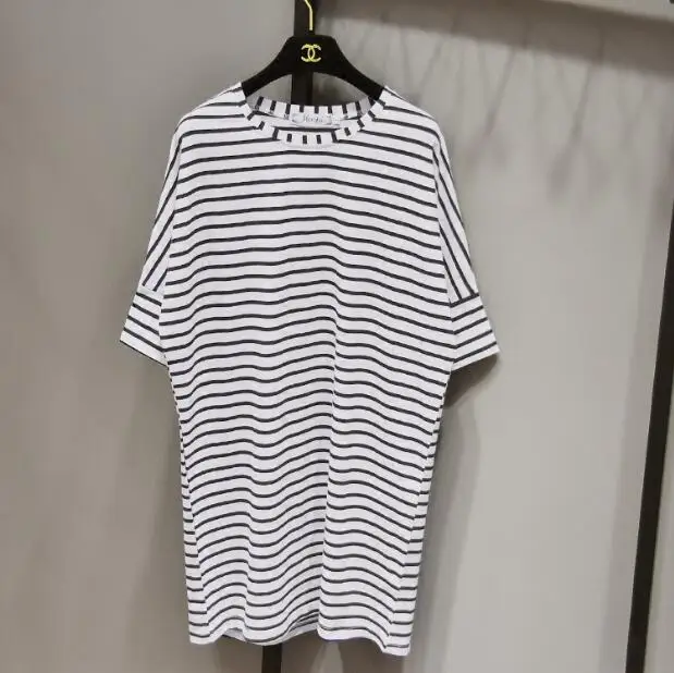 black stripe style 2 Топы Camisetas Летние Новые Темно-Синие Большие размеры женские v-образный вырез рукав летучая мышь хлопковые полосатые футболки - Цвет: black stripe style 2