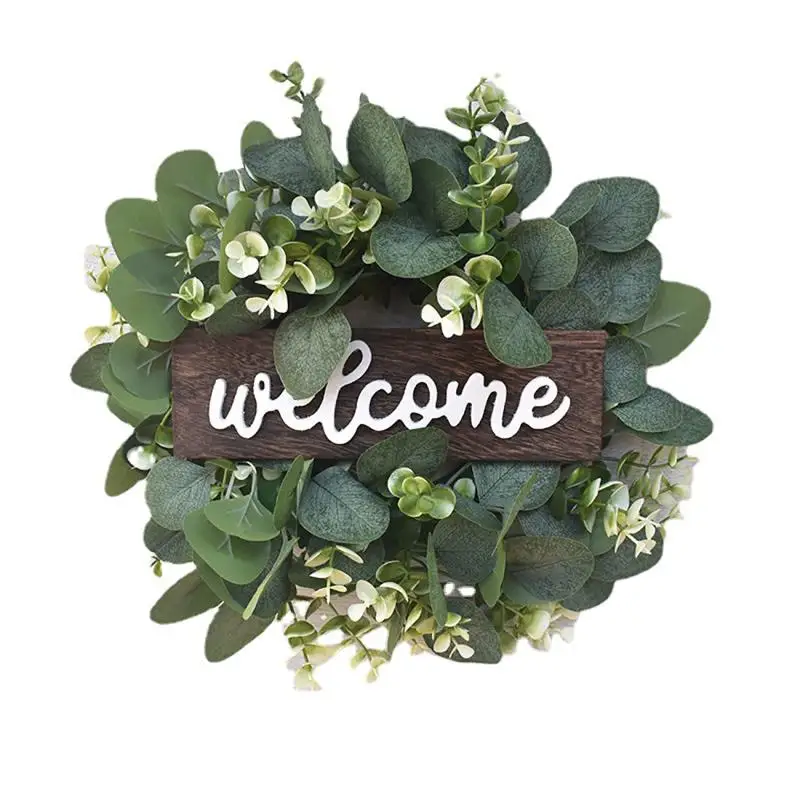 

Welcome Sign Wreath Artificial Simulation Leaf Wreath Door Decoration Pendant Hanging Garlands For Home Party Decor
