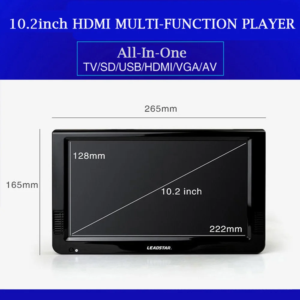 LEADSTAR D10 LED TV 10.2 inch Portable Display digital player DVB-T2 ATSC Portable TV USB TF Card HDMI-Compatible Car charger