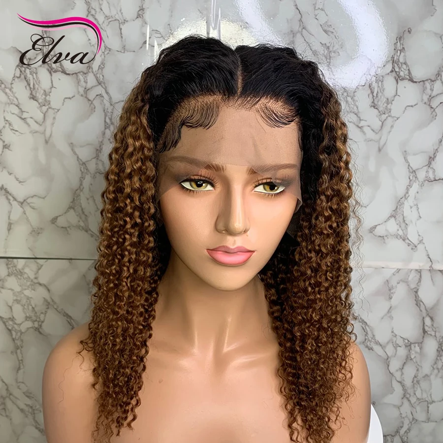 Elva Curly Ombre Lace Front Wig Pre Plucked With Baby Hair Blonde Color 13x6 Brazilian Remy Hair Lace Front Human Hair Wigs