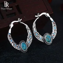 Bague Ringen Роскошные бирюзовые серьги для Для женщин орел перо формы серебристого цвета 925 ювелирные изделия ушные капли для вечерние банкета