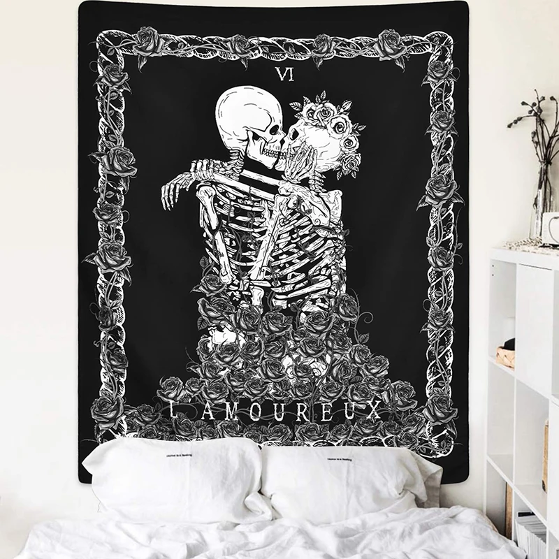 

Halloween Skull Tapestry skeleton Tapestry Black Tarot Tapestry mandala boho decor Tapestry for Room macrame wall tapestry