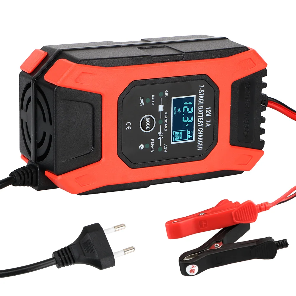 

12V 7A 7 Stage Automatic Smart Car Battery Charger Wet Dry Lead Acid Battery-chargers Digital LCD Display