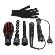 85W Led Ceramic Hair Styling Curler Iron Curling Tools Wand Tongs Rollers Set, Curly / Straight Tube+ Comb+ Gourd+ Gloves Eu