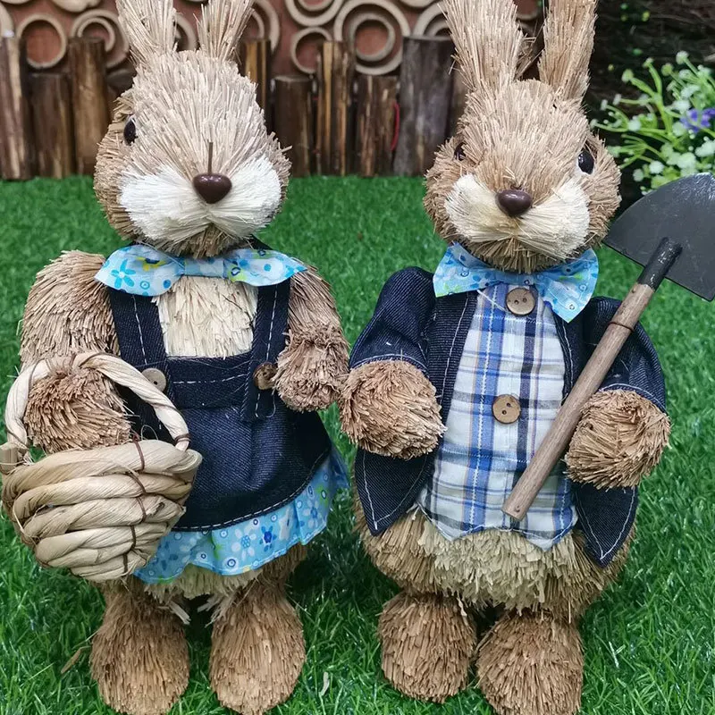 

Artificial Straw Rabbit Home Garden Bunny Decoration Foam Easter Holiday Party Wedding Ornament Park Photo Props Crafts