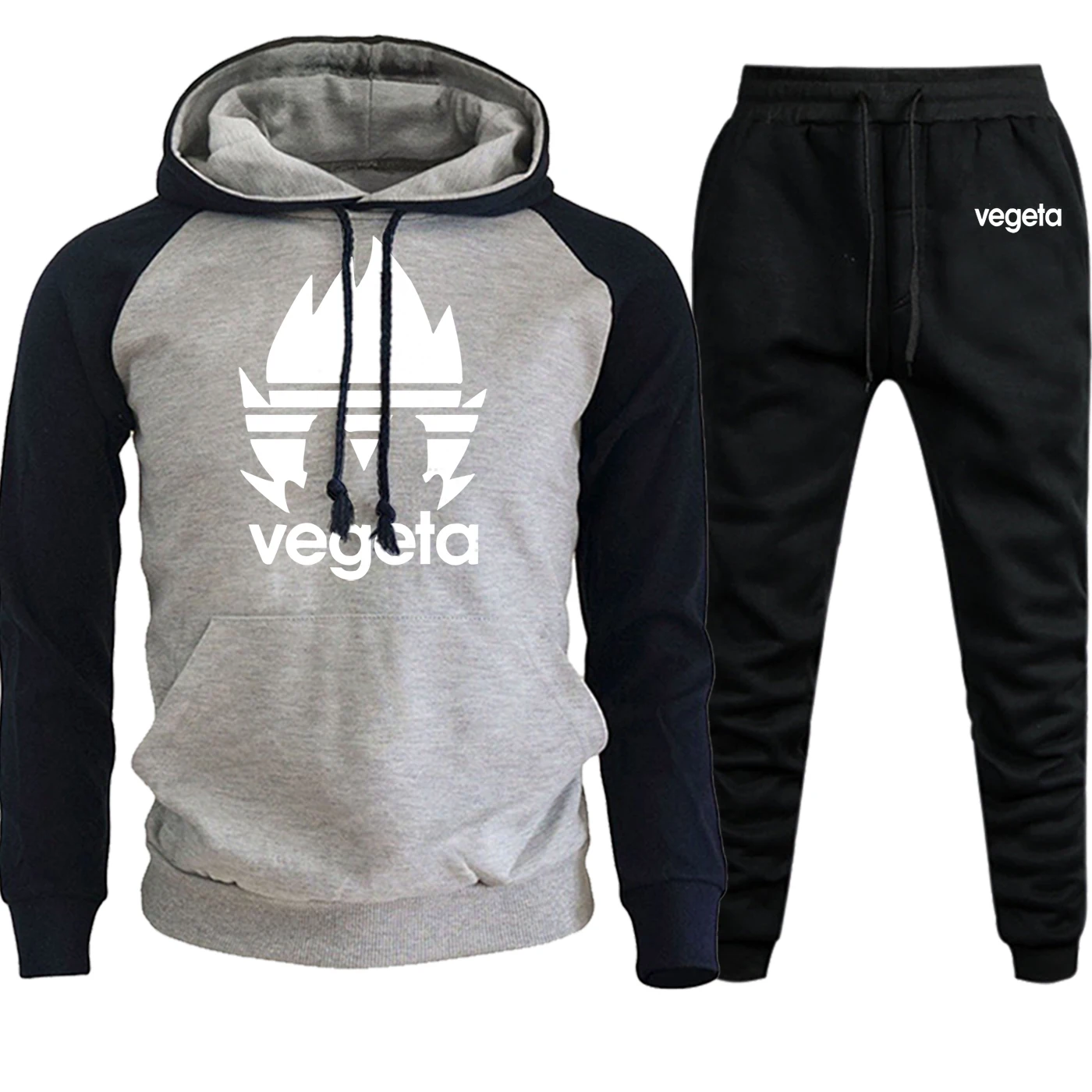 Vegeta Dragon Ball толстовки реглан мужская уличная одежда осень зима костюм мужской мультфильм флис с капюшоном пуловер+ брюки комплект из 2 предметов - Цвет: dark blue gray5