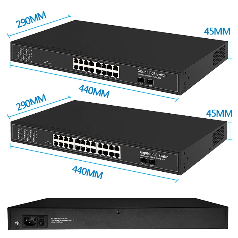 16 портов PoE сетевой гигабитный коммутатор с 2 гигабитными SFP 24 PoE 2 SFP порта Gigbit PoE 48 в стандартный PoE Ethernet сетевой коммутатор