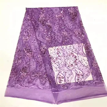 

NEW High Quality 2019 Tulle sequins Beaded French Nigerian Lace Fabrics Pearls Embroidered Guipure African 3d Lace Fabric gold