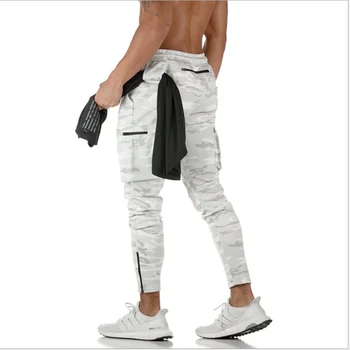 

2020 summer sweatpants men's cotton multi-pocket white camouflage sports pants jogger male gym bodybuilding workout pants