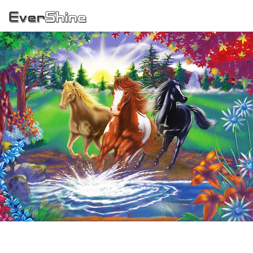 Алмазная вышивка Evershine мозаика 5D сделай сам в виде животных лошади квадратная