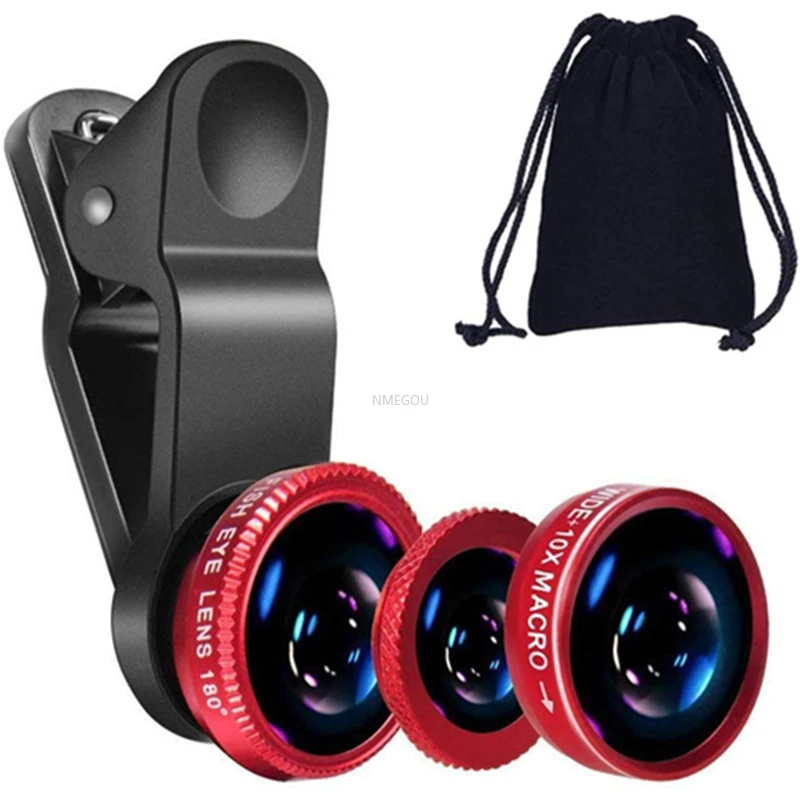 Portable 3 In1 Fish Eye Camera Mobile Phone Lens for Smartphone Wide Angle Fisheye Lens Clip Macro Telephone Android Accessoires