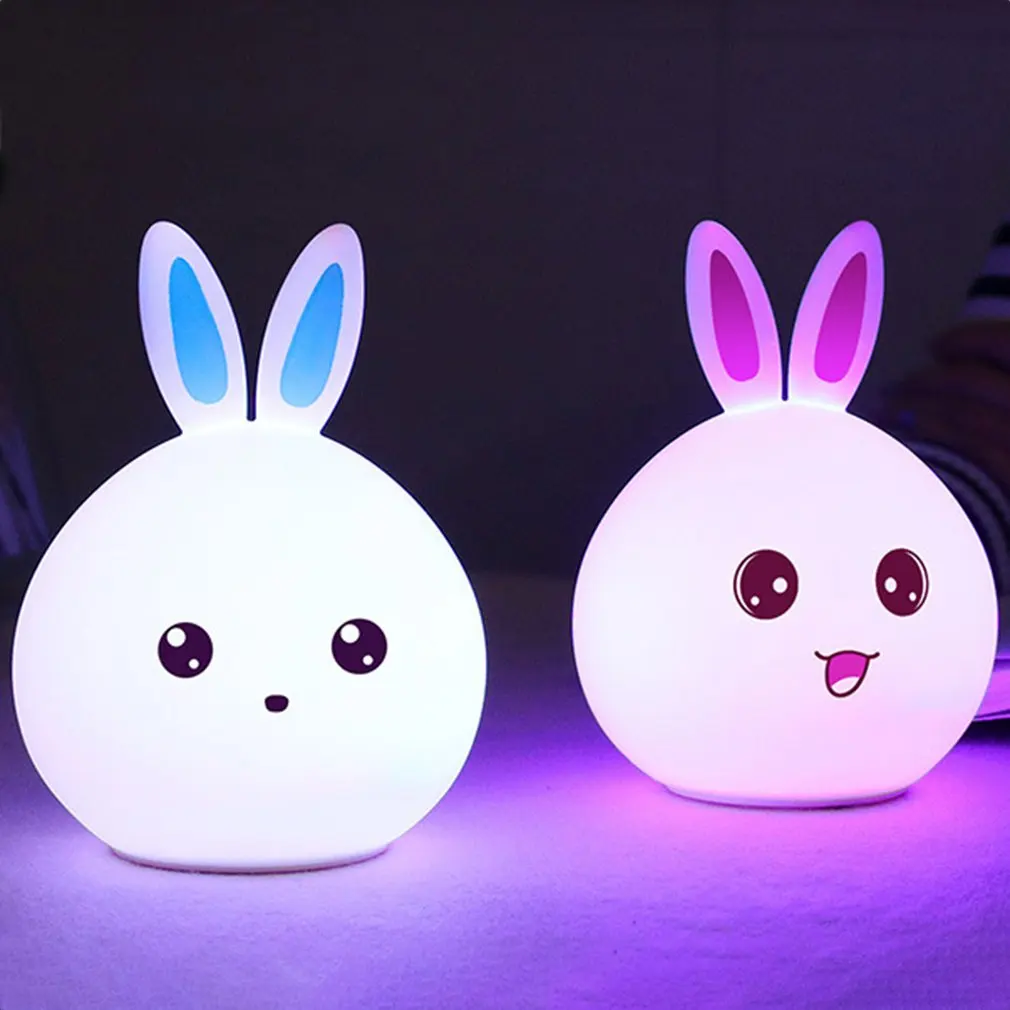 

Cute Rabbit Silicone Led Night Light Usb Rechargeable Baby Bedroom Night Lamp Touch Sensor Light For Children Baby Gift