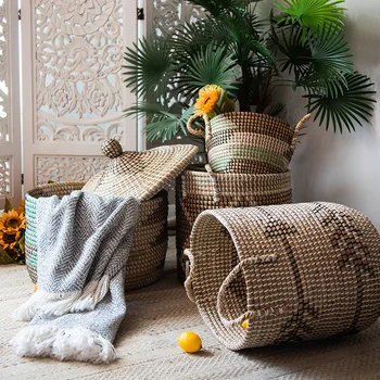 

Kitchen bathroom rattan woven storage basket seagrass hanging storage basket