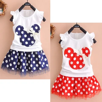 

Summer Kids Baby Girl Clothes Sets детская одежда Sleeveless T-shirt Tops Polka Dot Tutu Skirt Clothes 2PCS Outfits 1-4Y