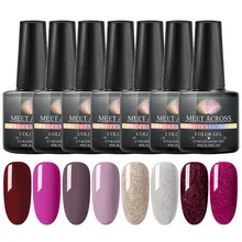 MEET ACROSS 7 мл набор гель-лаков для ногтей чистый цвет блеск замочить от УФ светодиодный Гель-лак длинный прочный верх покрытие ногтей Гель-лак
