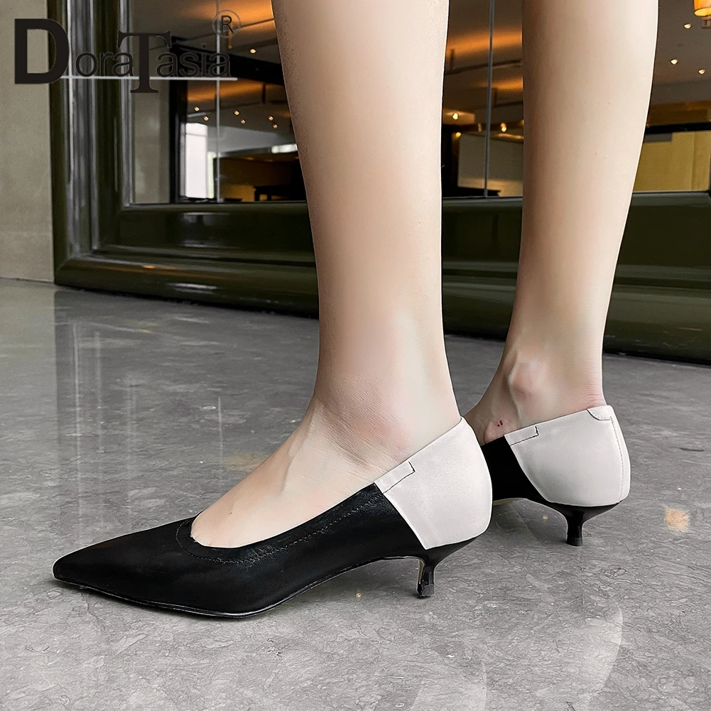 

DORATASIA Lady Spring Comfort Genuine Leather Pumps Low Heels Shallow Pumps Women Elegant mixed-color Pointed Toe Shoes Woman