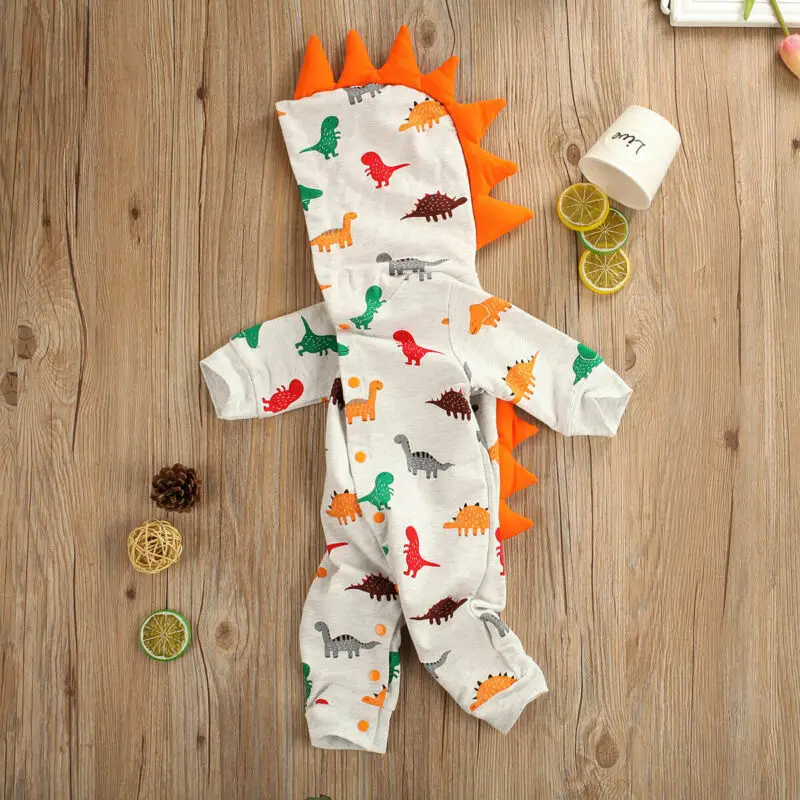 Брендовая одежда для маленьких мальчиков и девочек детский комбинезон, зимний костюм pudcoco комбинезон с капюшоном, с 3D рисунком динозавра, для детей от 0 до 24 месяцев, Прямая поставка