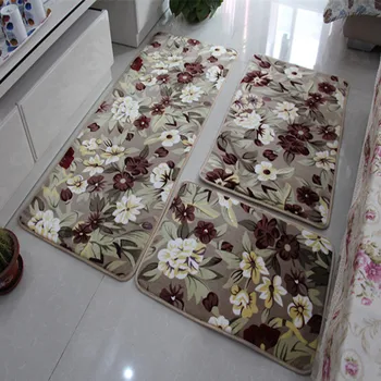 

3 Pcs Bathroom Mat Set Anti-slip Bath Rug Stone Carpets Soft Flannel Floral Bath Mats Kitchen Living Room Toilet Carpet Bathroom