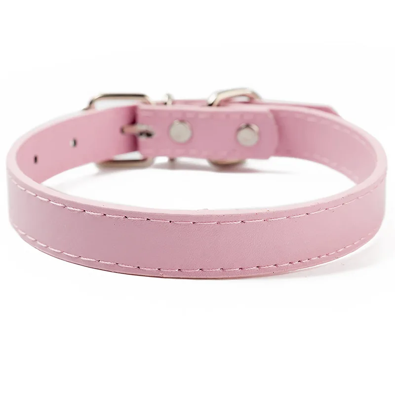 Pink Ошейники для питомцев из искусственной кожи, ошейники для кошек, цветные однотонные ошейники для собак, ошейники для питомцев, регулируемые ошейники для щенков среднего размера - Цвет: Pink