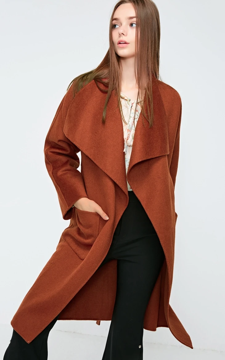 Vero Moda зимнее лацкан воротник поясом длинное шерстяное пальто Верхняя одежда куртка | 318327541