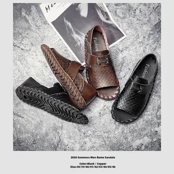 

2020 summer men leather sandals gladiator style daily outdoor beach sandals black open-toed slip-on sandals men casual sandals