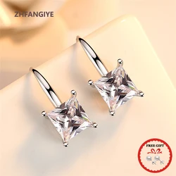 Fashion 925 Silver Jewelry Earrings Square Shape Zircon Gemstone Drop Earring for Women Wedding Promise Party Gift Wholesale