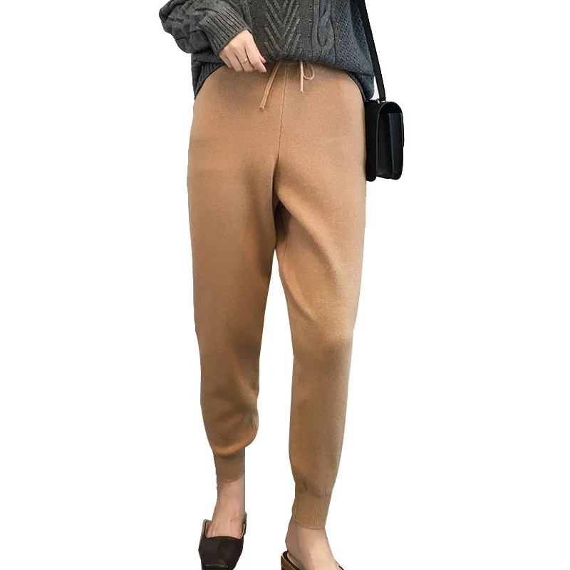 Pantalon Mujer, женские штаны, Новое поступление, на шнурке, плоская подошва, высокая, сплошная, камвольная, нет,, толстая, Вязанная, женская, теплая, шерстяная, Повседневная