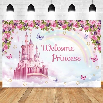

Pink Dreamly Princess Castle Backdrop Photography Baby Shower Birthday Party Flower Background For Photo Studio Vinyl Photophone